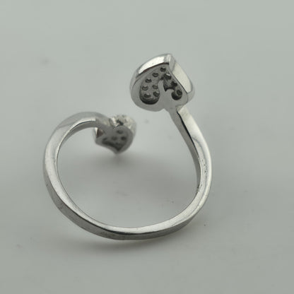 Sterling Silver 925 Double Heart Adjustable Ring Cubic Zirconia Jewelry