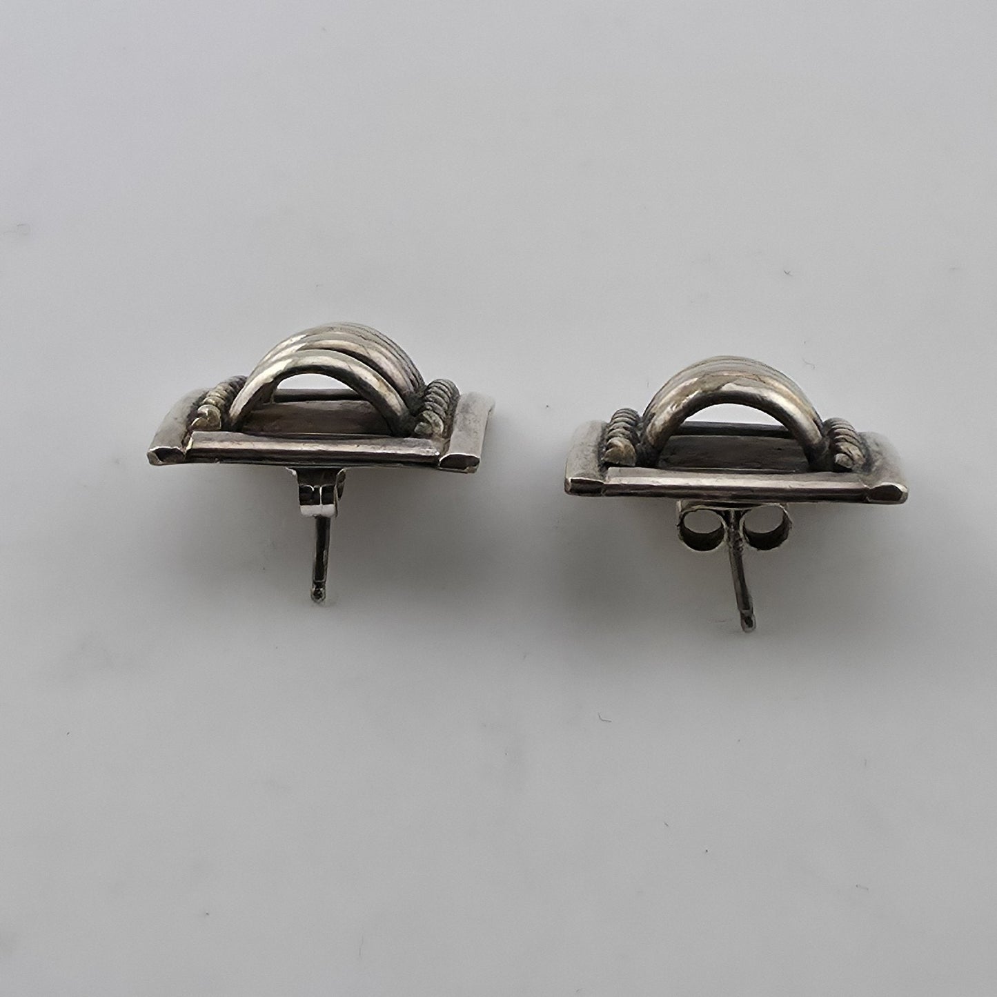 Priscilla Apache PA Sterling Silver Ribbed Cable Stud Earrings Southwest Navajo