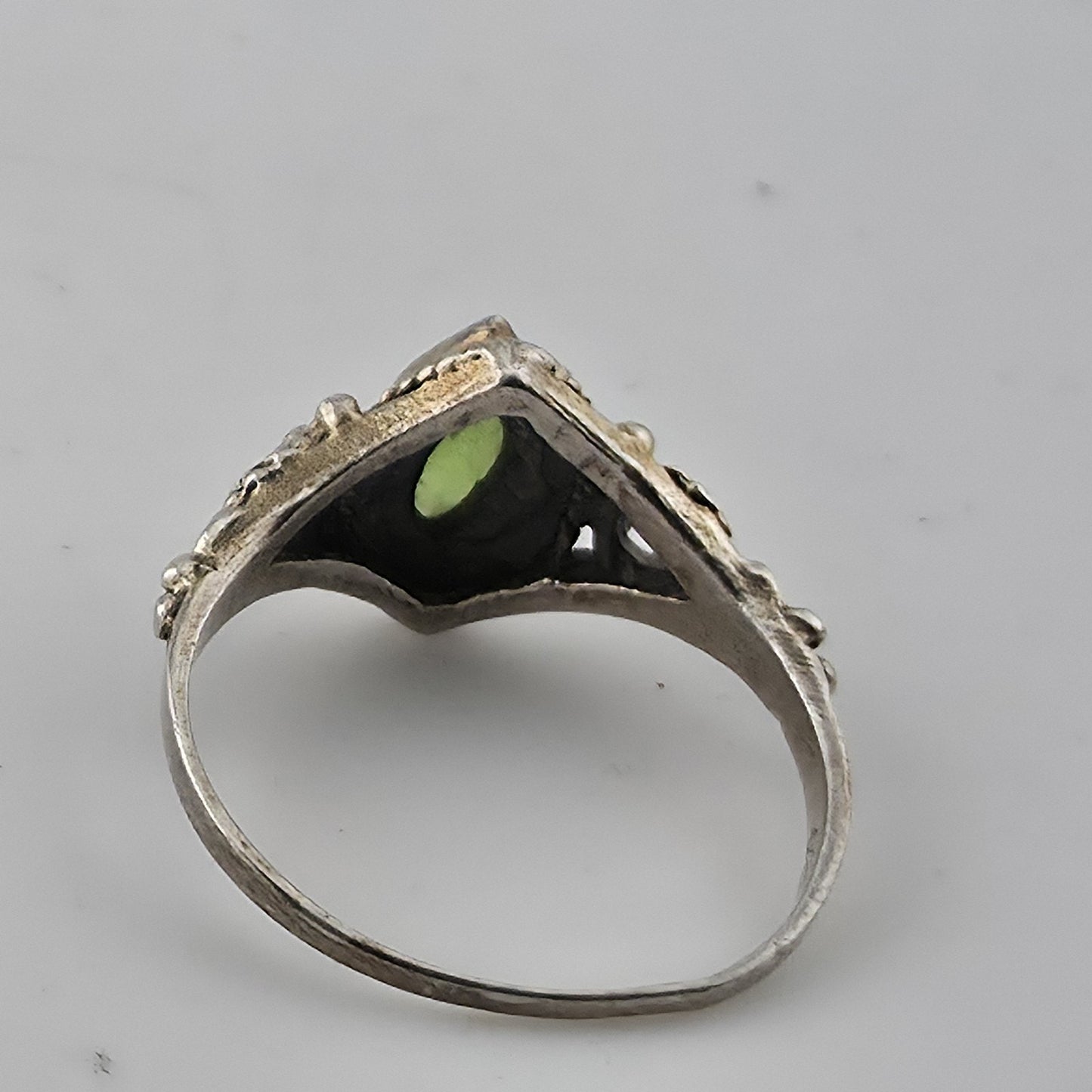 Vintage Sterling Silver 925 Green Stone Ring Marquise Filigree Size 7 Jewelry