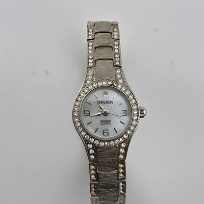 Gruen Diamond Quartz Women’s Watch Rhinestone Bracelet 6" Japan Movement