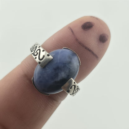 Vintage 925 Sterling Silver Sodalite Cabochon Statement Ring Size 8 Jewelry