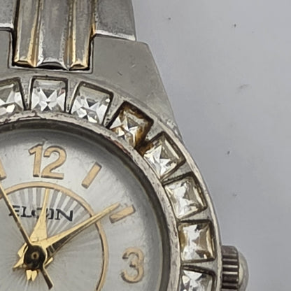 Vintage Elgin Ladies Quartz Watch Crystal Bezel Two Tone Bracelet Runs Read