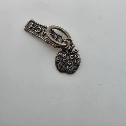Worthy Vocations Teacher/Teach Charm Waxing Poetic Sterling Silver 925 Patina