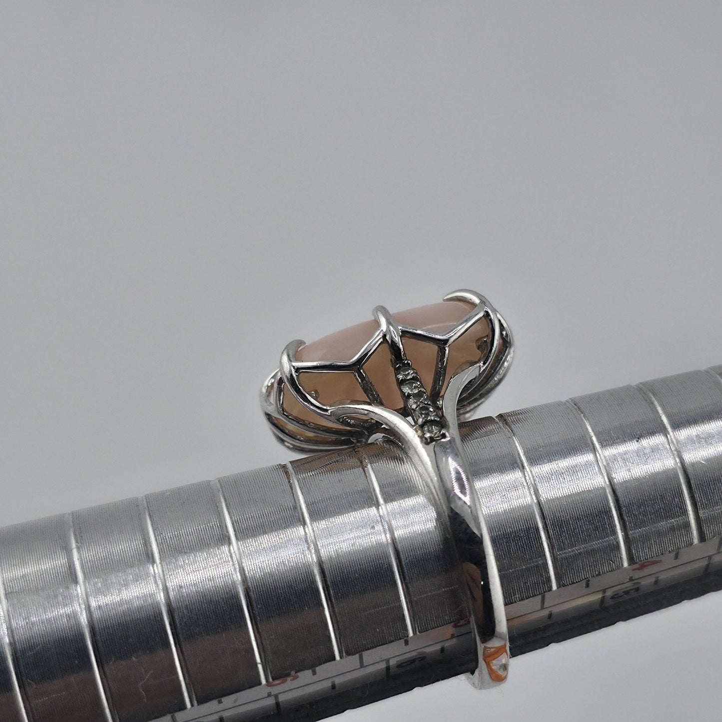 Sterling Silver 925 Pink Cabochon Oval Ring Size 5 Statement Cocktail Ring