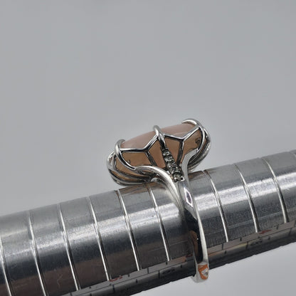 Sterling Silver 925 Pink Cabochon Oval Ring Size 5 Statement Cocktail Ring