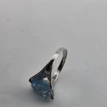 Silver Tone Ring Large Blue Stone Statement Size 5 Fashion Jewelry