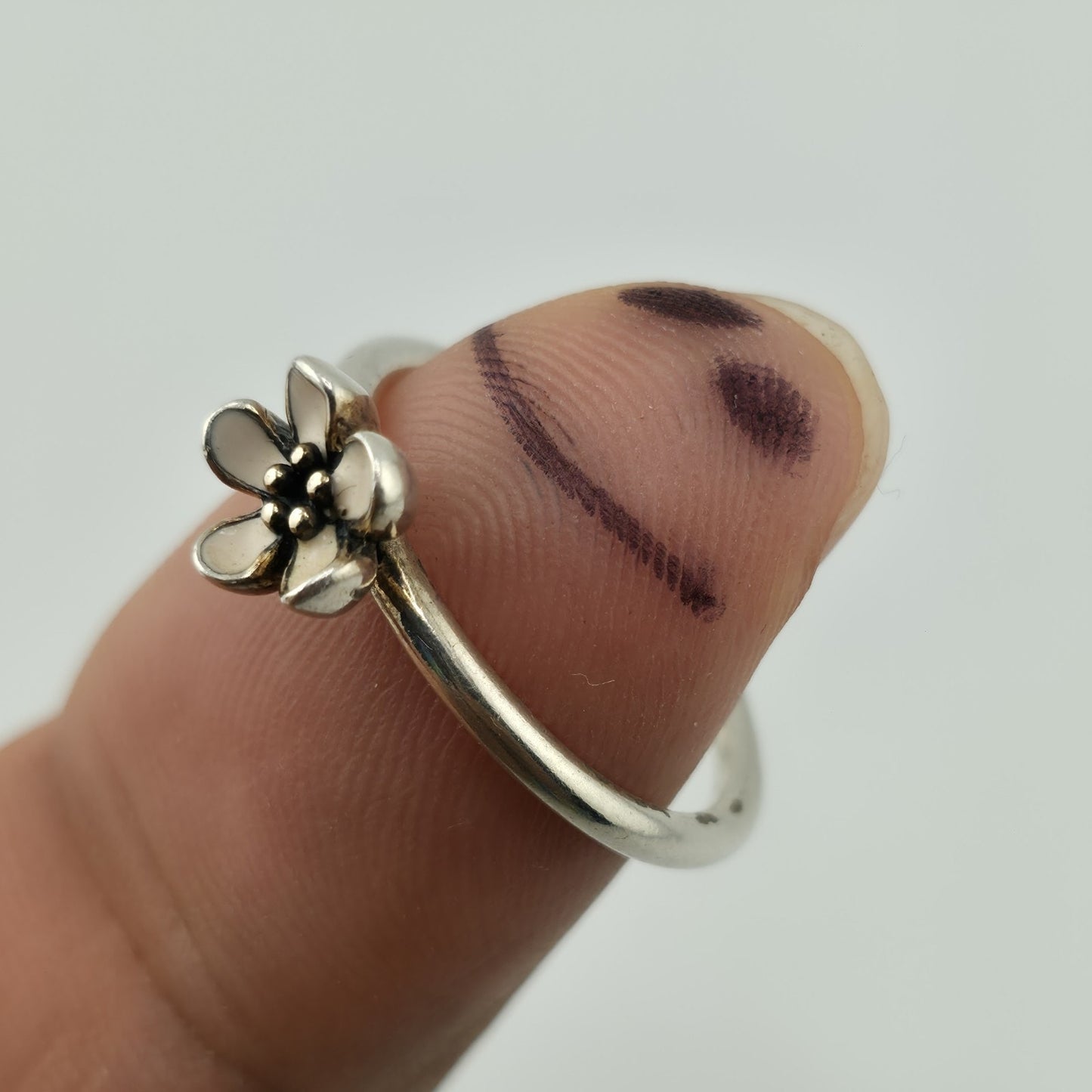 Pandora Cherry Blossom Stackable Ring Pink Enamel Sterling Silver 7.5 Retired