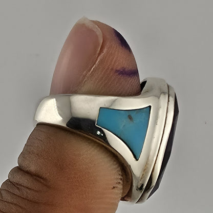 Sterling Silver Amethyst Turquoise Ring Size 4.5 Southwest Inlay Statement Ring
