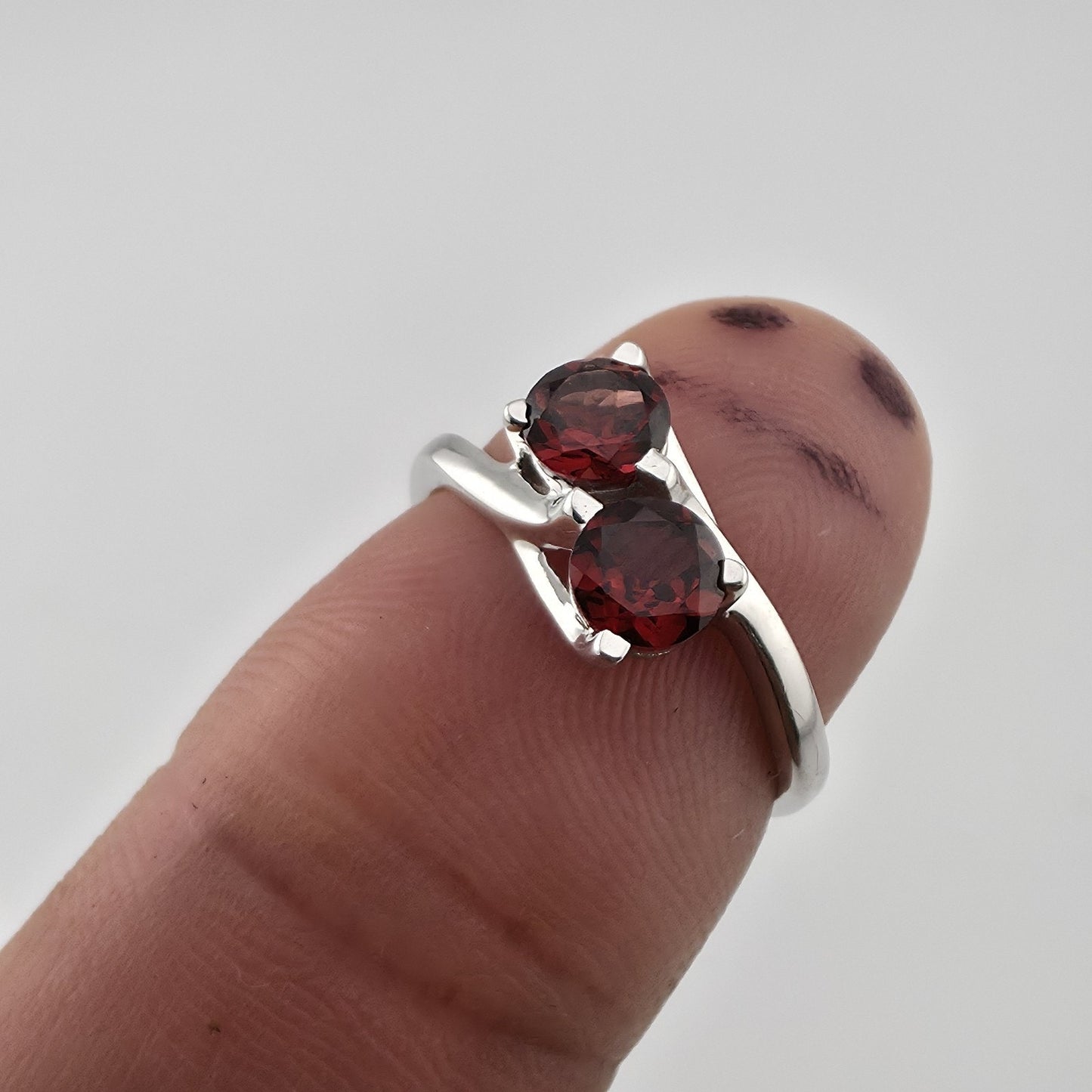 Sterling Silver Garnet Ring Two Stone Bypass Ring Minimalist Gemstone Ring Jewel