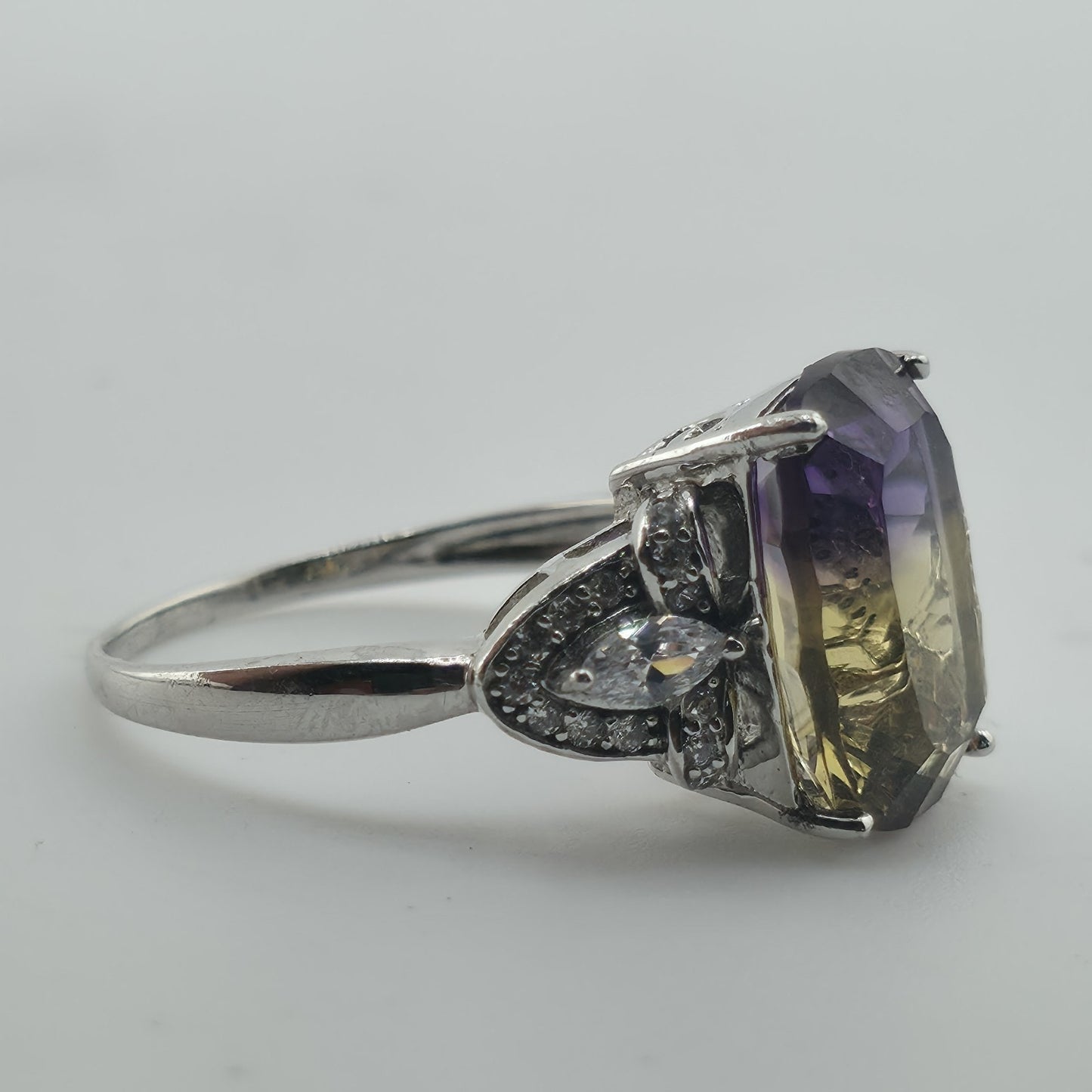 Sterling Silver 925 Ametrine Ring Size 9.25 Cushion Cut Purple Yellow Stone