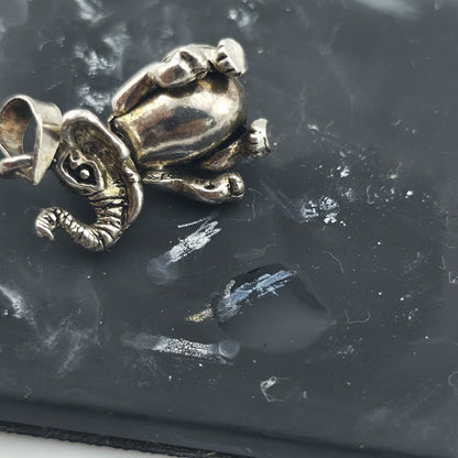 Vintage Sterling Silver 3D Elephant Pendant Charm Raised Trunk Figural Jewelry
