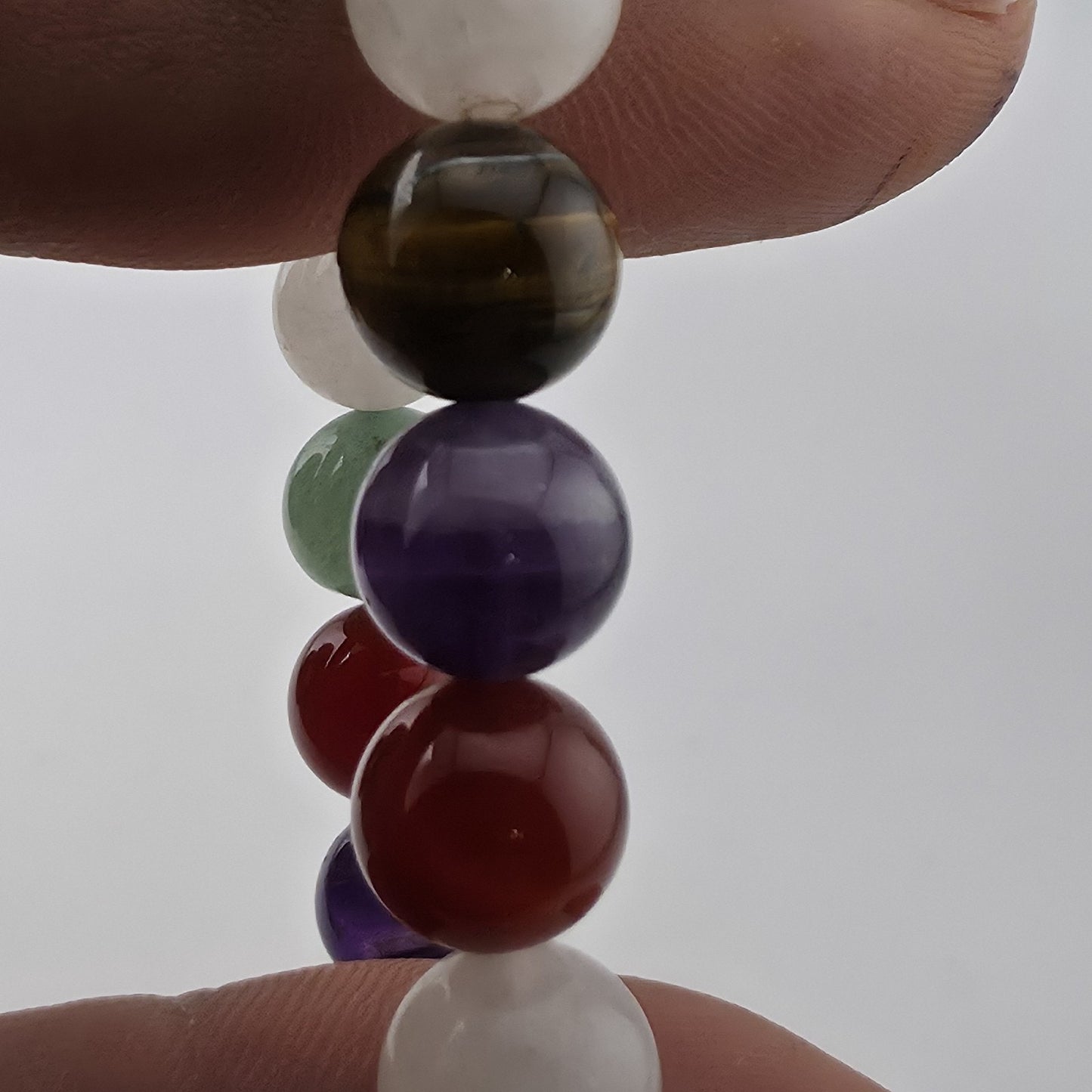 Multi Gemstone Beaded Stretch Bracelet Amethyst Tiger’s Eye Quartz 6.25"