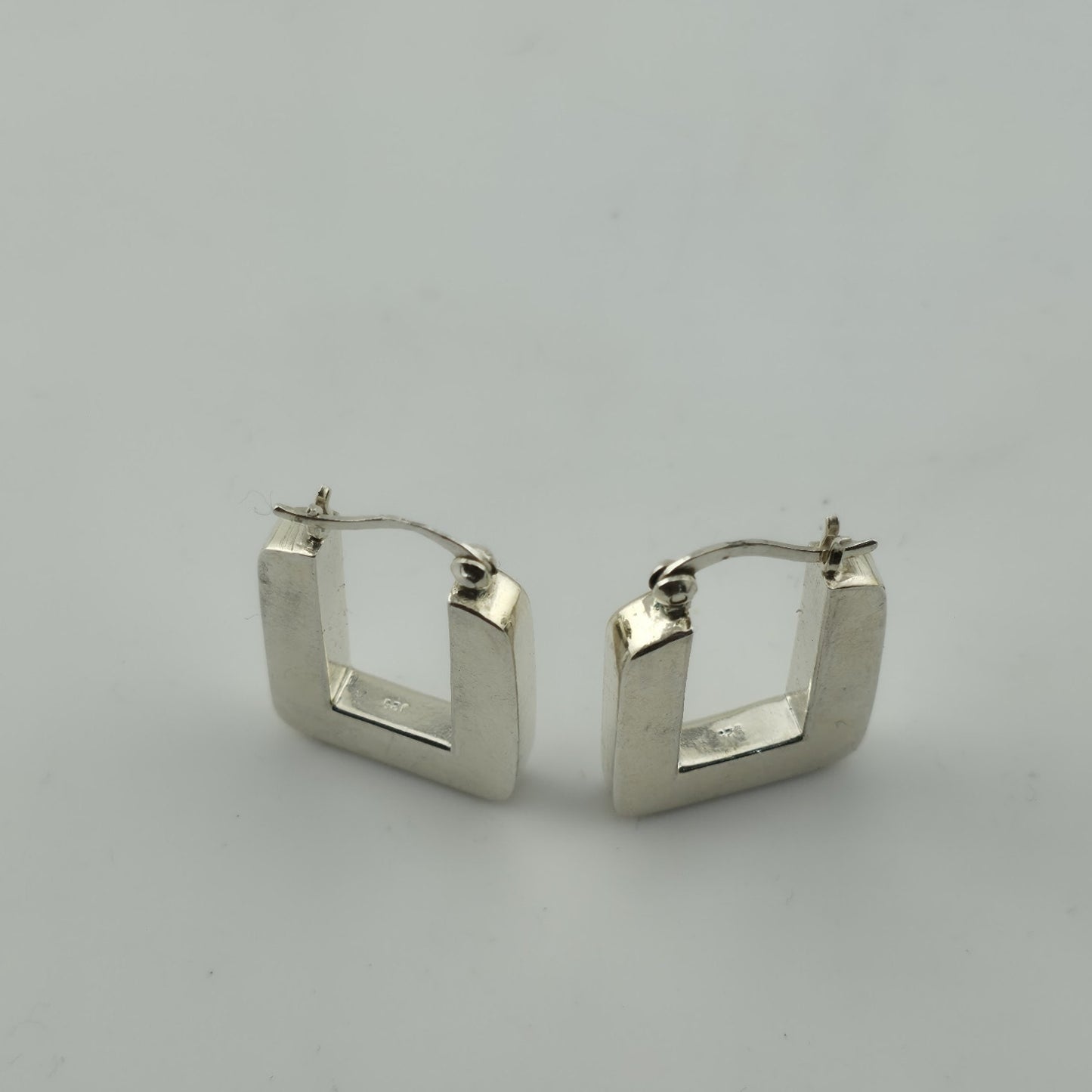 Sterling Silver 925 Rectangle Hoop Earrings Minimalist Geometric Dangle