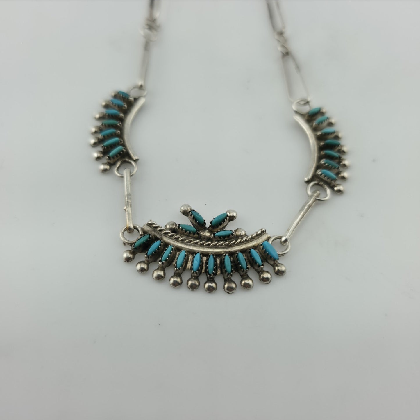 Vintage EDDAKIE Sterling Silver Turquoise Necklace Native American 14” 12g Zuni