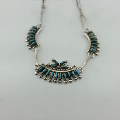 Vintage EDDAKIE Sterling Silver Turquoise Necklace Native American 14” 12g Zuni