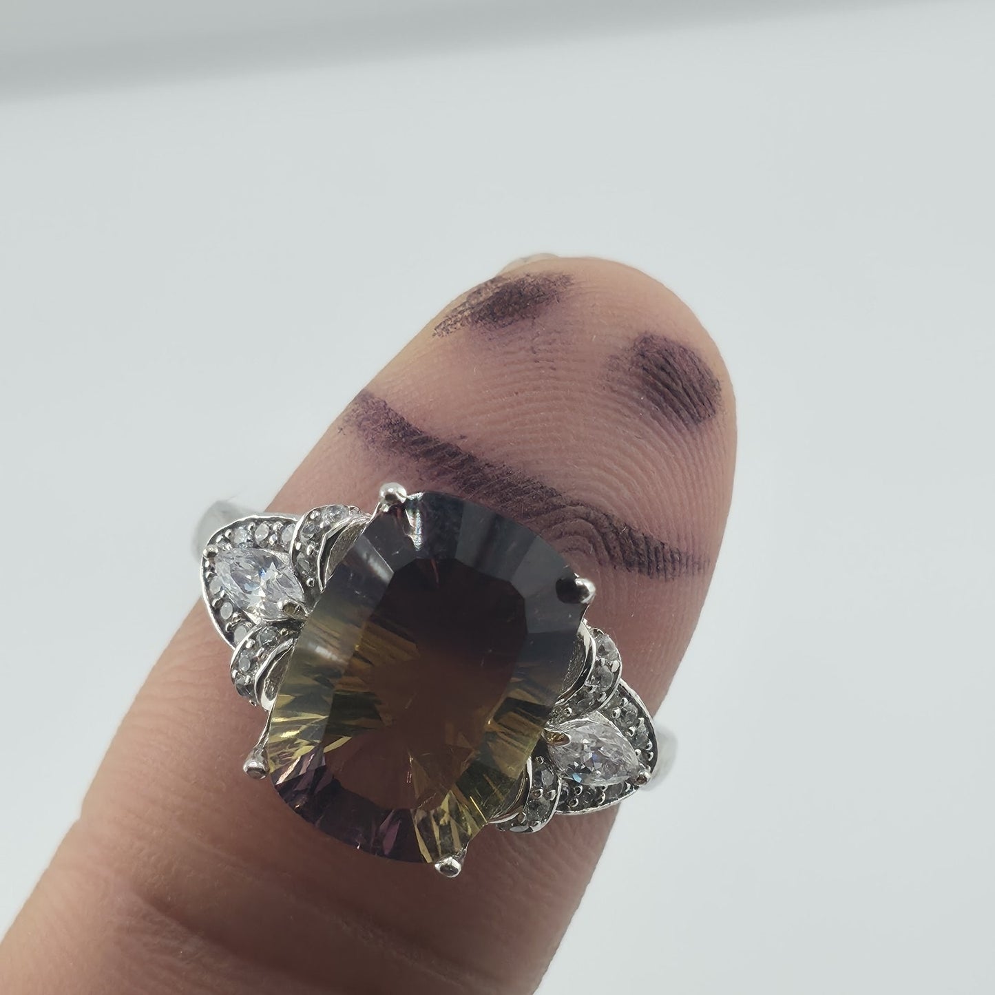 Sterling Silver 925 Ametrine Ring Size 9.25 Cushion Cut Purple Yellow Stone