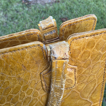Vintage Saks Fifth Avenue Yellow Exotic Leather Handbag 1950s France Mid Century