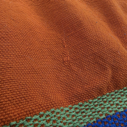 Vintage Mexican Handwoven Orange Blanket Bird Embroidery Serape Textile Throw