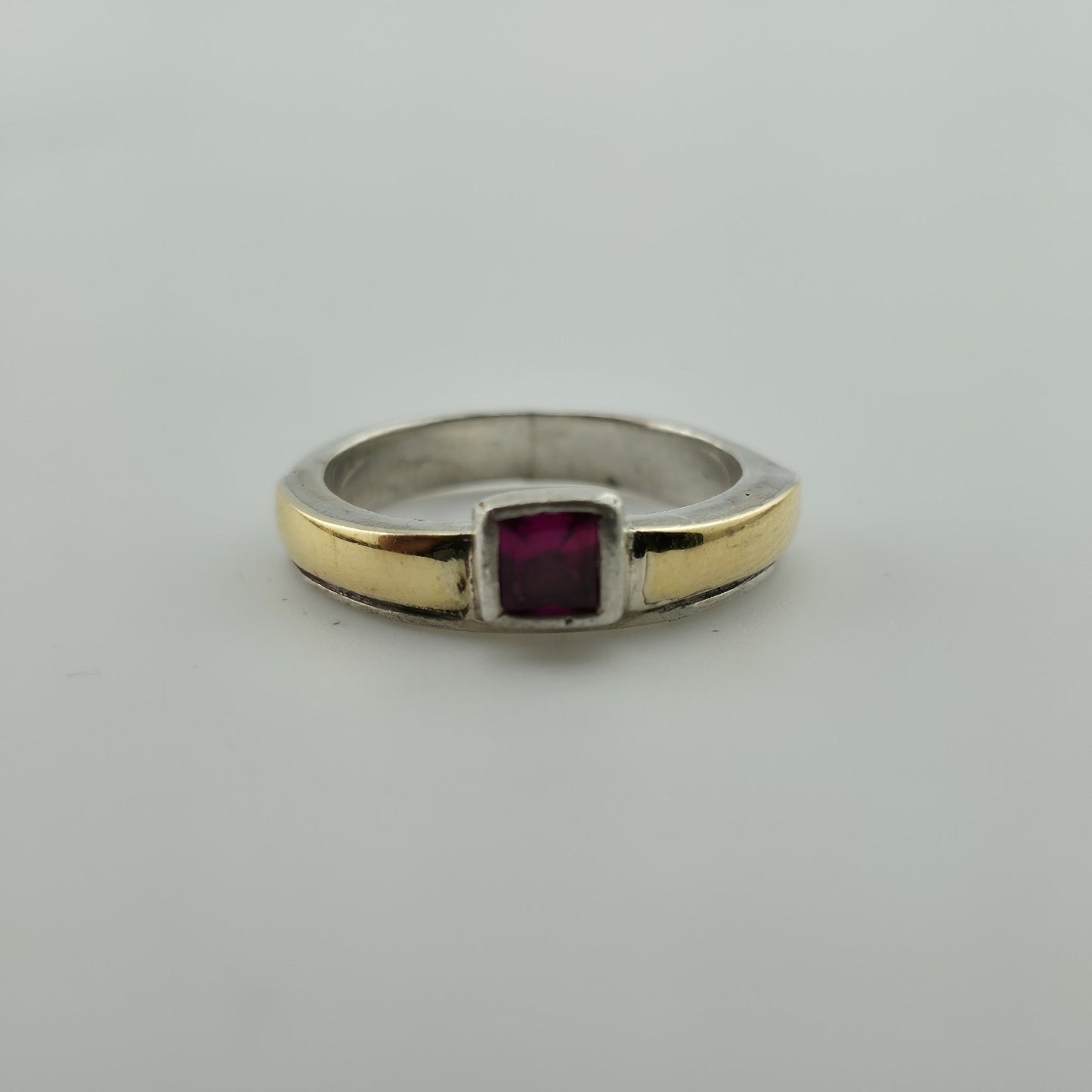 Sterling Silver 18K Gold Band Ruby Ring 6.25 FB Italy Two Tone Stackable Vintage