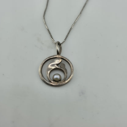 Sterling Silver 925 Mother & Child Pendant Necklace Pearl Charm 20in
