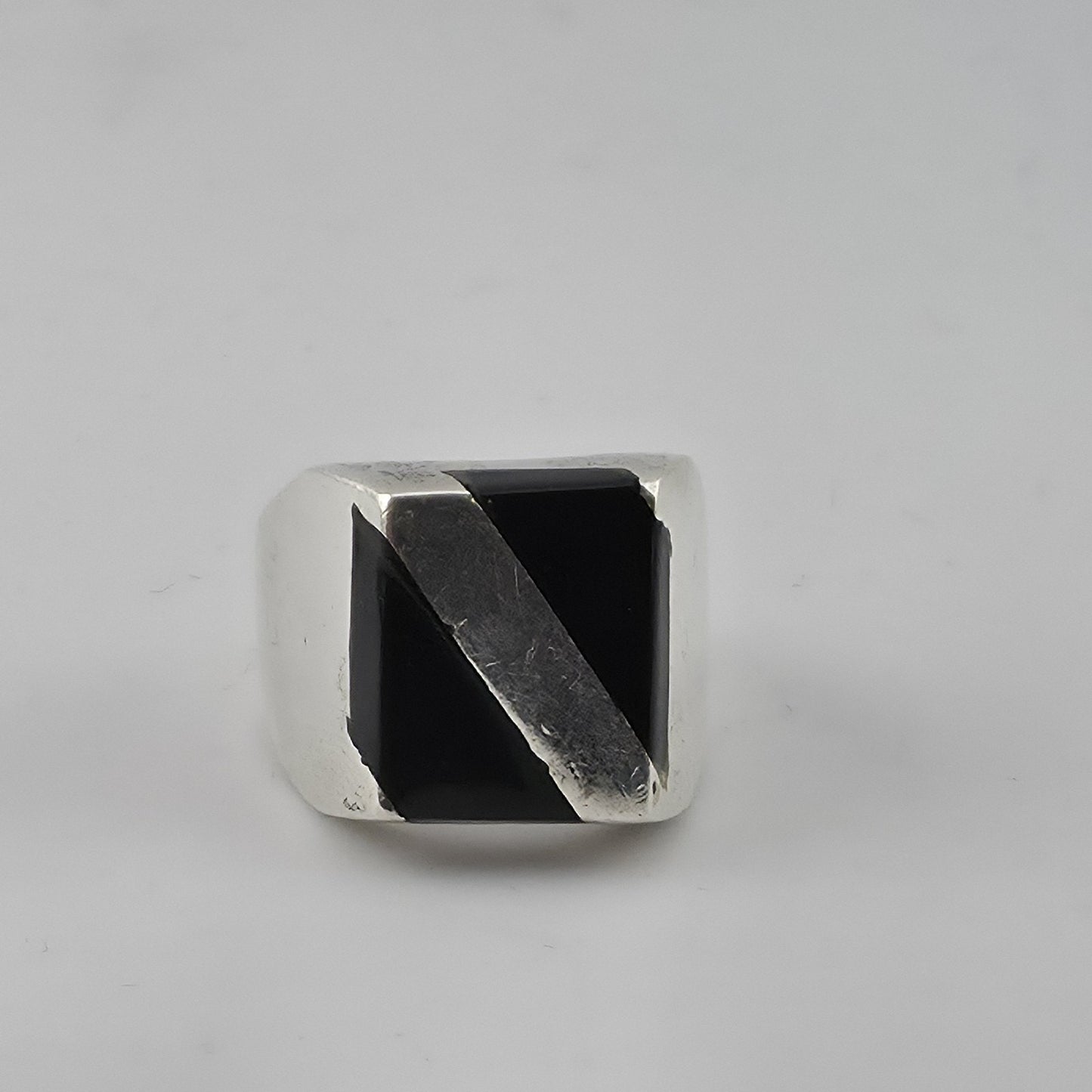 Vintage Mexico 925 Sterling Silver Black Onyx Signet Ring Size 9.5 17.4g Mens