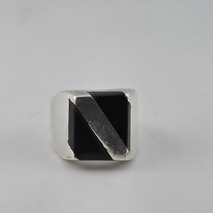 Vintage Mexico 925 Sterling Silver Black Onyx Signet Ring Size 9.5 17.4g Mens