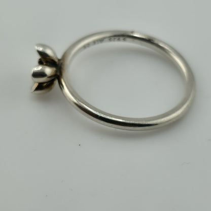 Pandora Cherry Blossom Stackable Ring Pink Enamel Sterling Silver 7.5 Retired