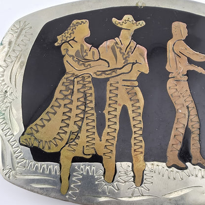 Square Dancers Belt Buckle German Silver Brass Copper Western Vintage
