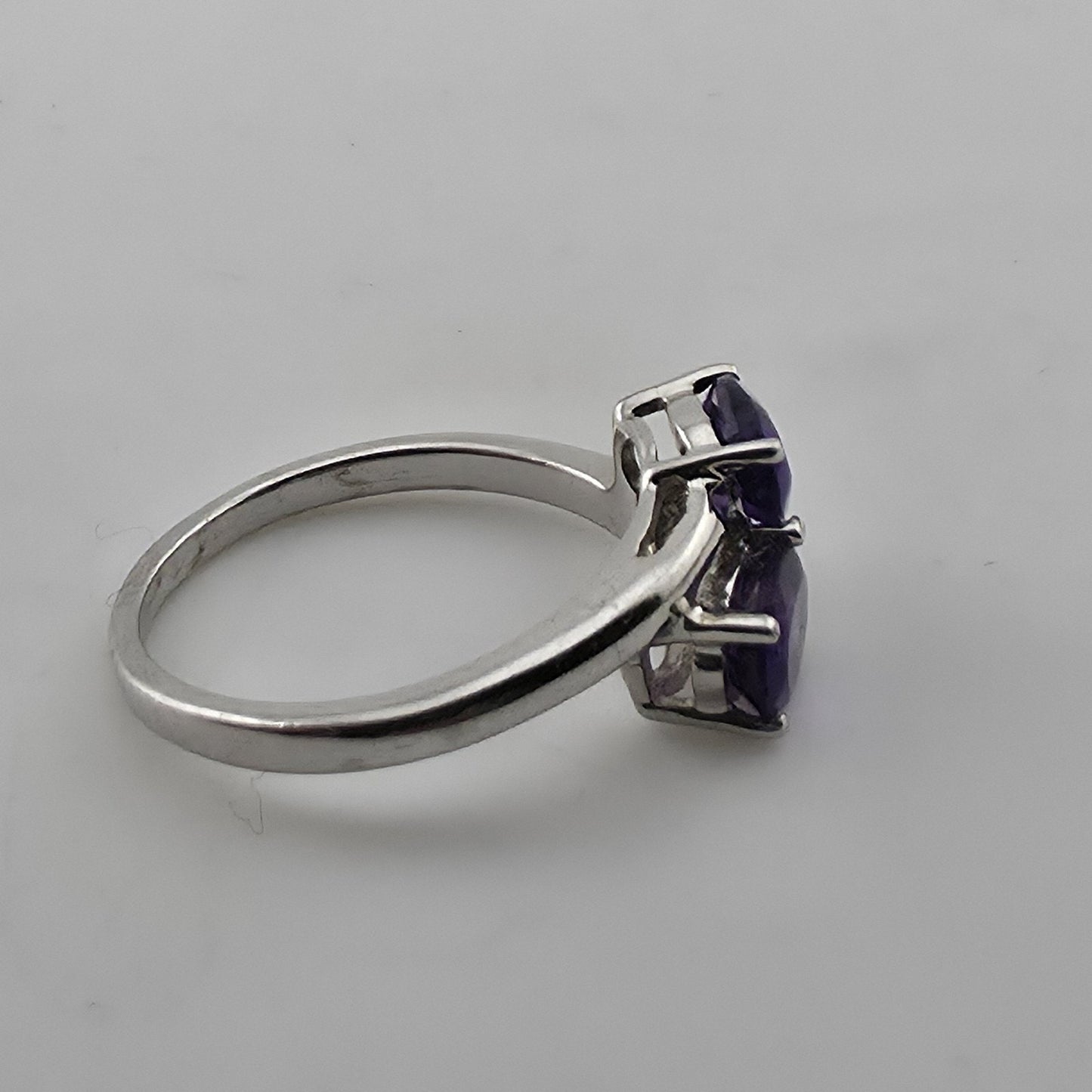 Sterling Silver 925 Amethyst Ring Two Stone Bypass Purple Size 7.75 Jewelry
