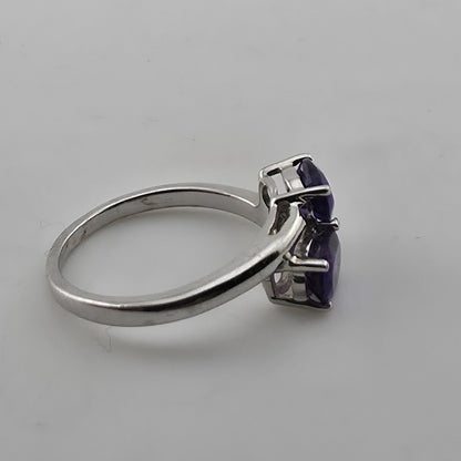 Sterling Silver 925 Amethyst Ring Two Stone Bypass Purple Size 7.75 Jewelry