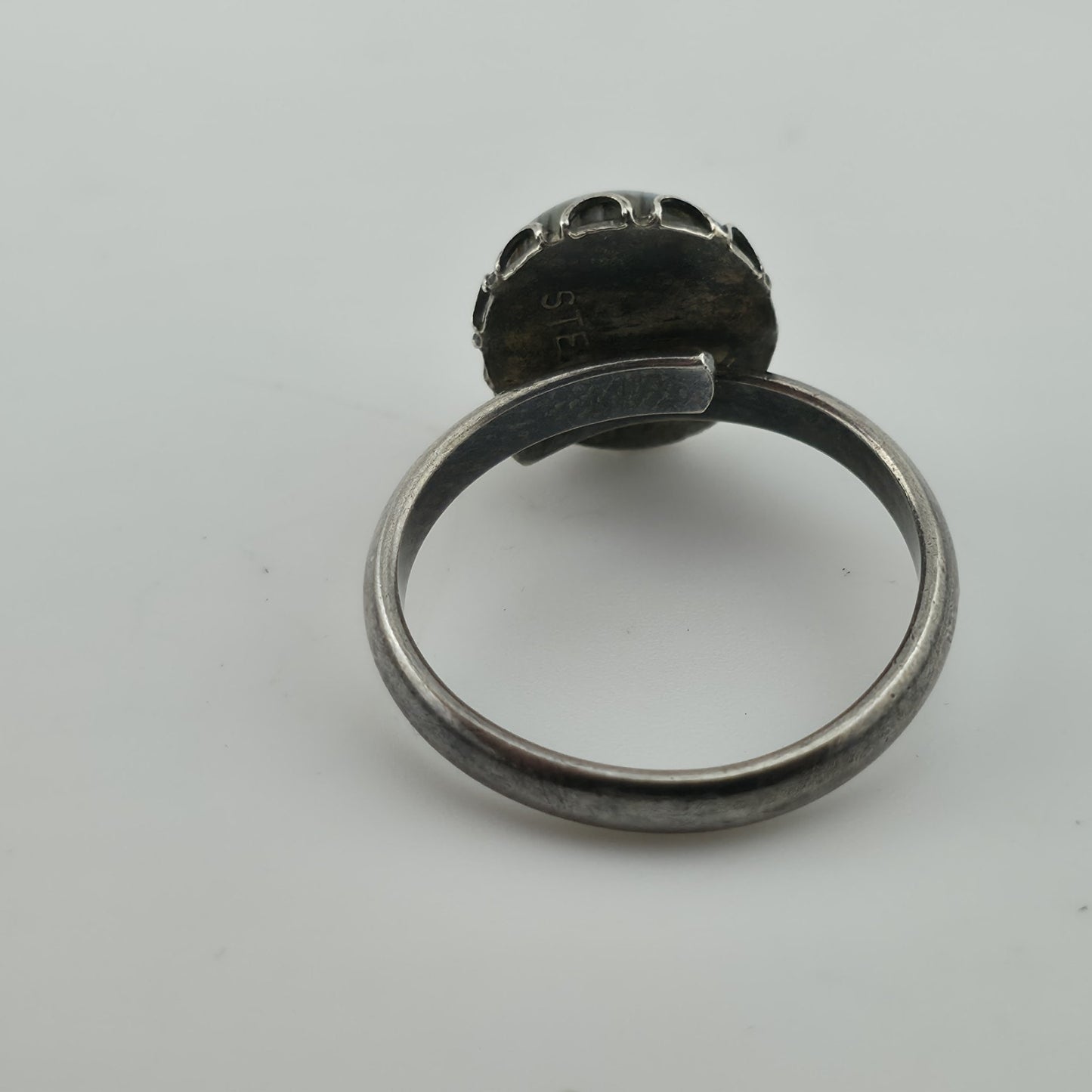 Vintage Sterling Silver Banded Agate Ring Adjustable Size 925 Statement Stone
