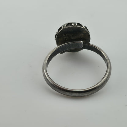 Vintage Sterling Silver Banded Agate Ring Adjustable Size 925 Statement Stone