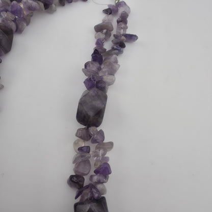 Purple Amethyst Multiple Strand Chip Necklace 20" Toggle Clasp Statement Piece