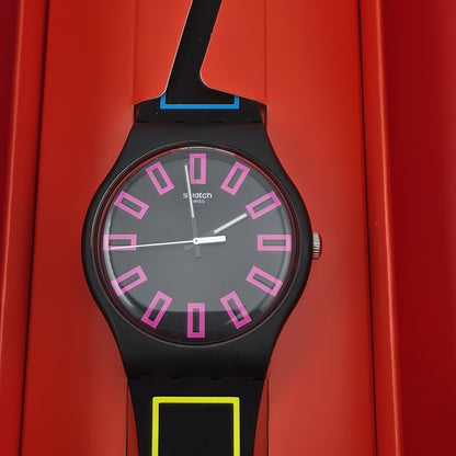 NEW Swatch Around The Strap Black Neon Watch SUOB146 Unisex