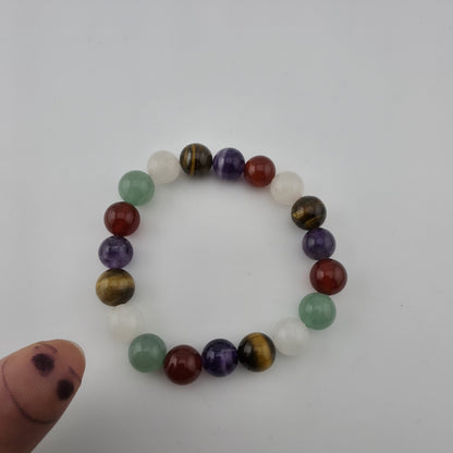 Multi Gemstone Beaded Stretch Bracelet Amethyst Tiger’s Eye Quartz 6.25"