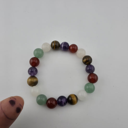 Multi Gemstone Beaded Stretch Bracelet Amethyst Tiger’s Eye Quartz 6.25"