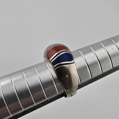 Sterling Silver Multi Color Inlay Ring Southwestern Style Dome Size 5.5