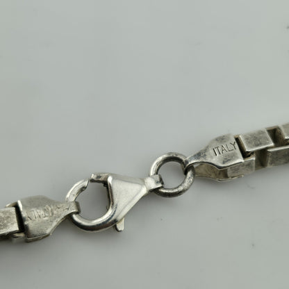 Sterling Silver 925 Box Chain Necklace 24” 4.4mm 65.4g Vintage Italy Patina