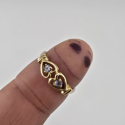 10K Yellow Gold Heart Ring Amethyst Purple Stones Vintage Size 6.75