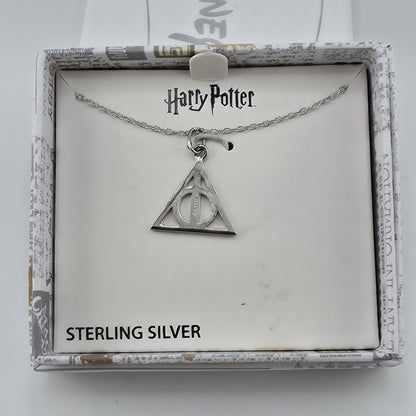 Harry Potter Deathly Hallows Sterling Silver Necklace 16” Chain NEW 925 Jewelry