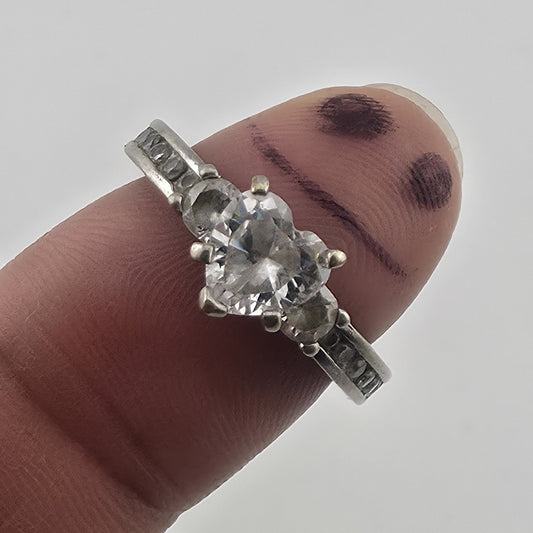 Sterling Silver Plated Heart Ring S925 Clear CZ Promise Engagement Ring Size 8