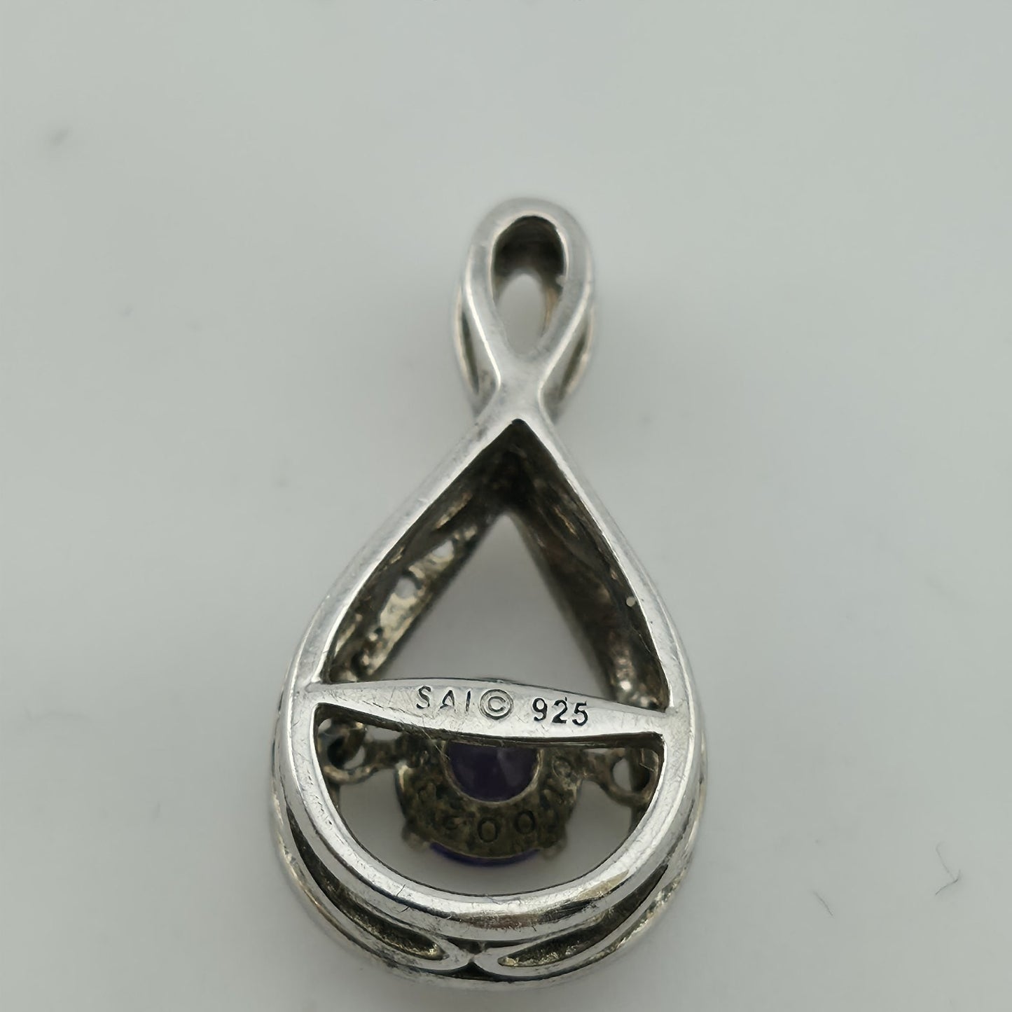 Sterling Silver 925 Purple Stone Teardrop Pendant CZ Accent SAI Modern