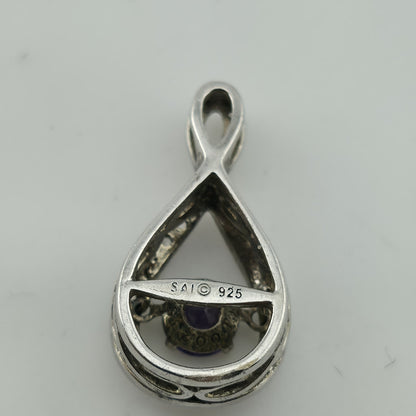 Sterling Silver 925 Purple Stone Teardrop Pendant CZ Accent SAI Modern