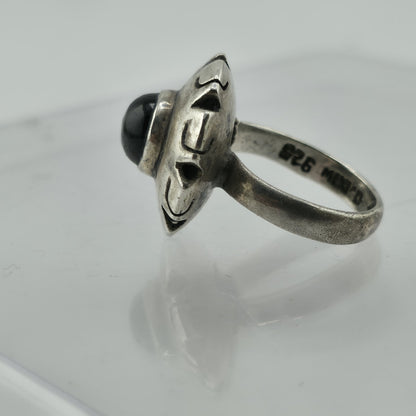 Vintage Mexico 925 Sterling Silver Black Onyx Sunburst Statement Ring Size 4.7