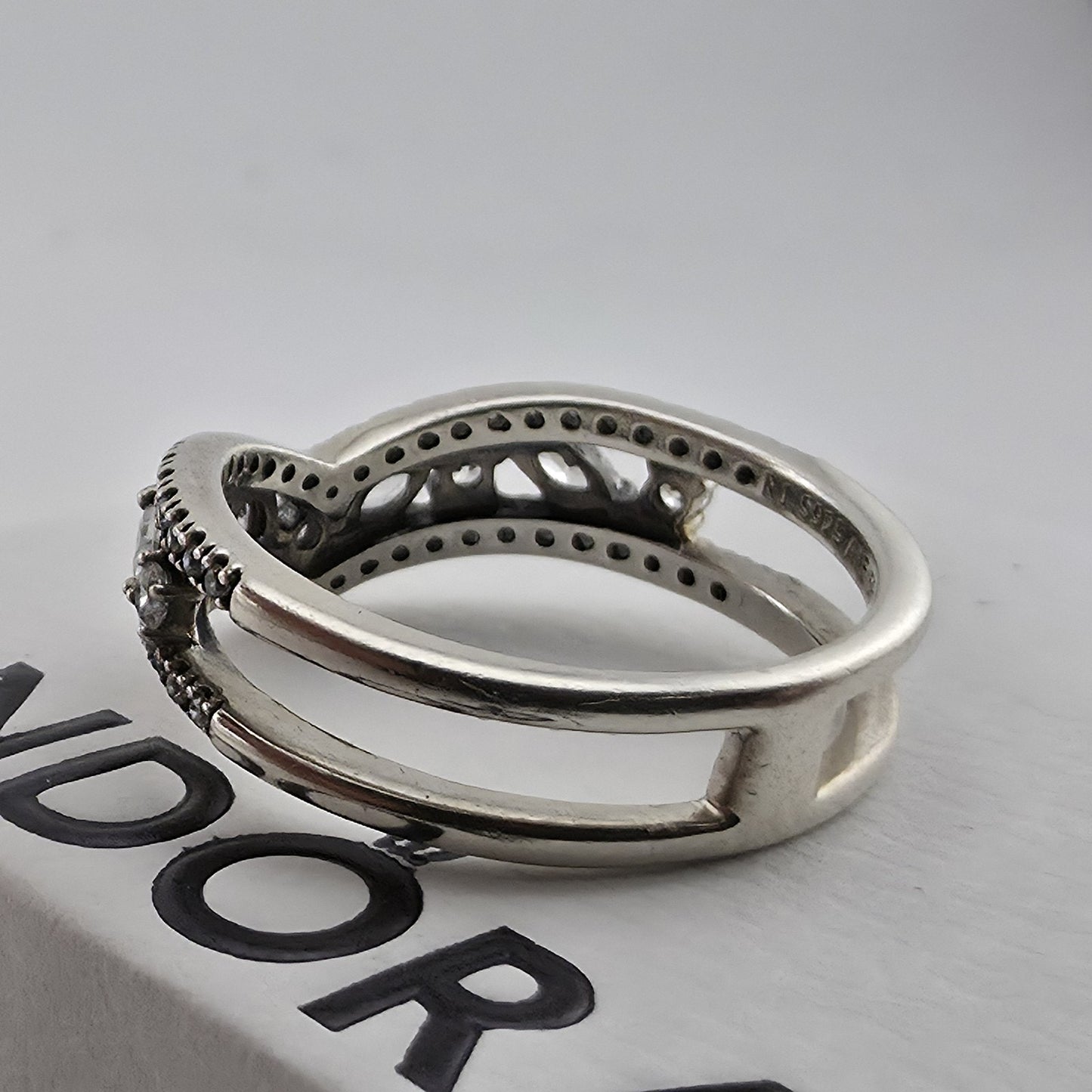 Pandora Sparkling Marquise Double Wishbone Ring Sterling Silver Size 8.5 Retired