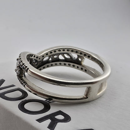Pandora Sparkling Marquise Double Wishbone Ring Sterling Silver Size 8.5 Retired