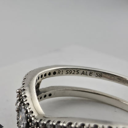 Pandora Sparkling Marquise Double Wishbone Ring Sterling Silver Size 8.5 Retired