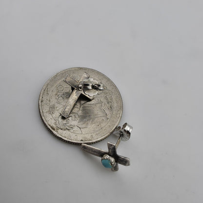 Vintage 925 Sterling Silver Turquoise Cross Stud Earrings Southwestern Faith