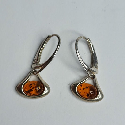 Cognac BALTIC AMBER Pear Teardrop Leverback Earrings 925 STERLING SILVER