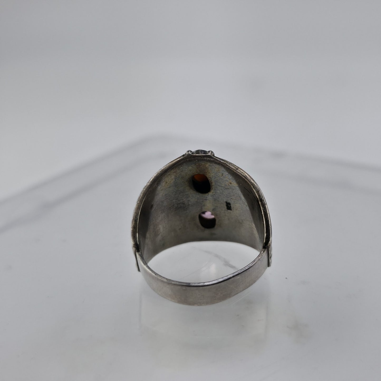 Vintage Sterling Silver Ring Pink Stone Opal Cabochon Filigree Size 8.75 925